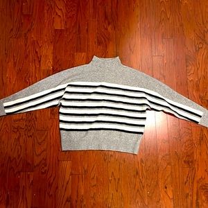 LOFT Gray Stripped Mock Sweater